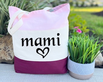 Mami Tote Bag, Canvas Tote Bag, Mothers Day Gift, Birthday Gift For Mom, Shoulder Bag, Christmas Gift For Mom, Casual Bag, Best Mom Gift