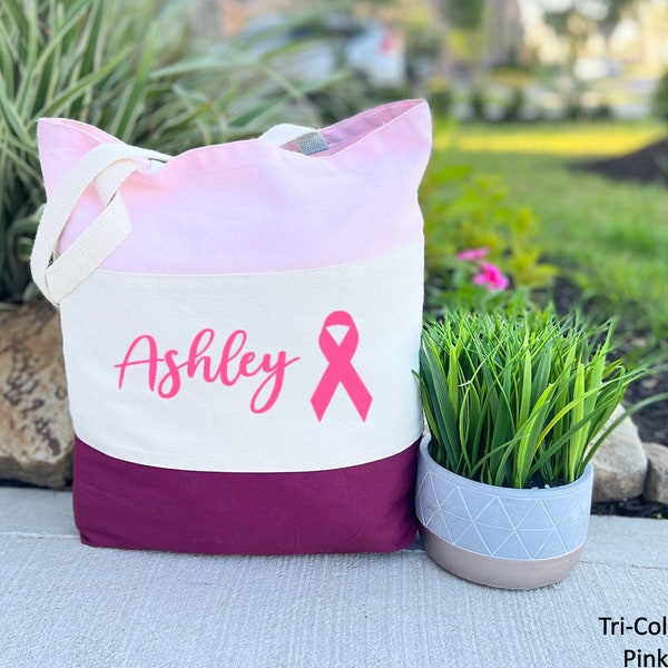 Personalized Cancer Awareness Tote Bag, Breast Cancer Ribbon Bag, Cancer Support Gift, Breast Cancer Gift, Breast Cancer Awareness Ribbon