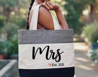 Mrs. Est Year Tote Bag, Personalized Bride Bag, Bride Gift Bag, Mrs Bag, Personalized Bride Gift, Bridal Shower Gift, Honeymoon Gift
