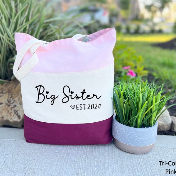 Promoted To Big Sister Gift, Big Sister Est 2024 Tote Bag, New Big Sister Gift, Canvas Tote Bag, Big Sister Gift, Baby Announcement, Big Sis