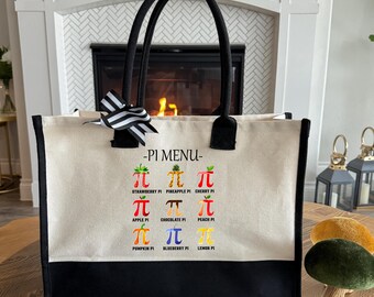 Pi Menu Tote Bag, Funny Pi Day Totes, Funny Math Teacher Gifts, Pi Symbol Totes, Happy Pi Day Tote Bag, Pi Day Gift, Funny Math Gifts
