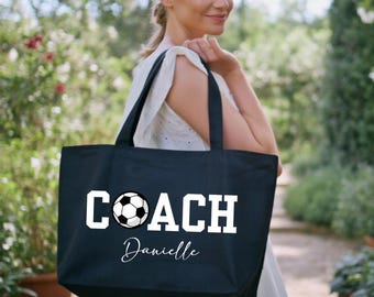Bolsa de mano personalizada con nombre de entrenador de fútbol, bolso de mano para el día del partido, regalo de agradecimiento para el equipo.