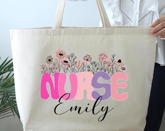 Custom Nurse Tote Bag, Nurse Grad Gift, Personalized Nurse Gift, Floral Nurse Tote Bag, Nurse Birthday Gift