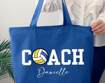 Personalized Volleyball Coach Name Tote Bag, Custom Coach Thank You Gift