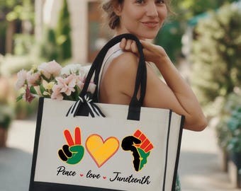 Juneteenth Black History Tote Bag, Africa Map Canvas Carry Bag