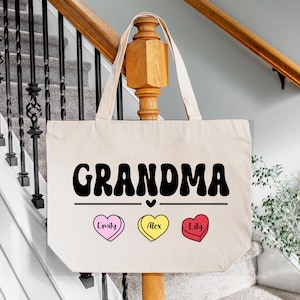 Personalized Grandma Tote Bag With Grandkids Names, Custom Grandma Gift
