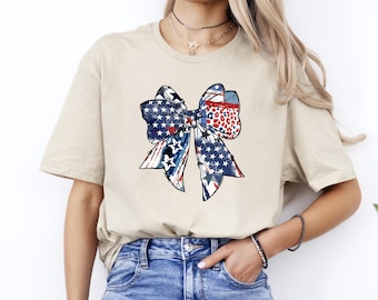 Coquette Bow American Flag Shirt, USA Bow Shirt, USA Bow Tee, USA Flag Shirts, 4th of July Shirt