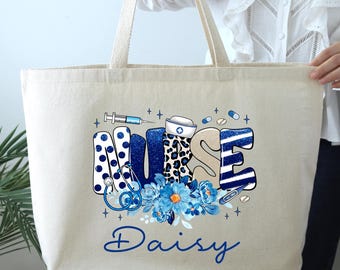 Customized Nurse Tote Bag With Name, Custom Nurse Tote Bag, Personalized Gift For Nurse, Nurse Appreciation Gift, Nurse Week Gift