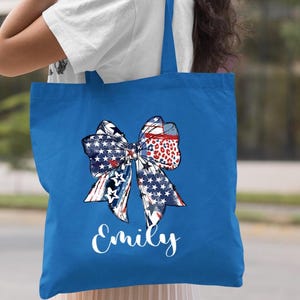 Custom Coquette Bow 4th Of July Tote Bag, Patriotic Girl Tote Bag, Patriotic Gifts, 4th of July Gift, Patriotic Gift Bag