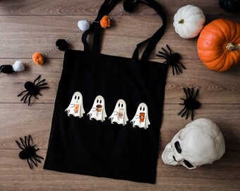 Cute Spooky Coffee Tote Bag, Little Ghost Tote Bag, Spooky Season, Fall Coffee Lover Tote, Halloween Party Bag, Pumpkin Spice Coffee
