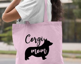ZYQFN Corgi Mama Canvas Tote Bag - Cute Dog Lover Gift, Large 14x16 Inch Bag For Work, School, Travel