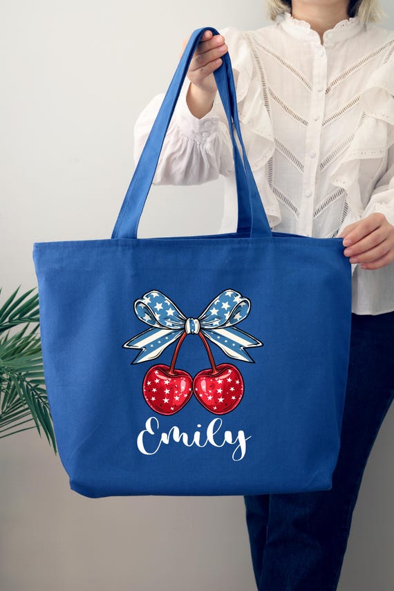 Custom Patriotic Coquette Cherry Tote Bag, 4th of July Tote Bag