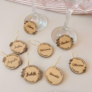Marque place pour verre en bois, marque place en bois mariage, baptême, anniversaire, communion