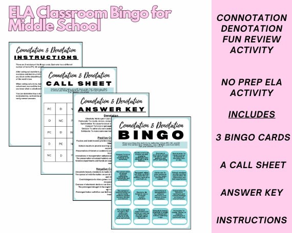 ELA Classroom Bingo for Middle School | ELA Bingo Middle School Cards ...