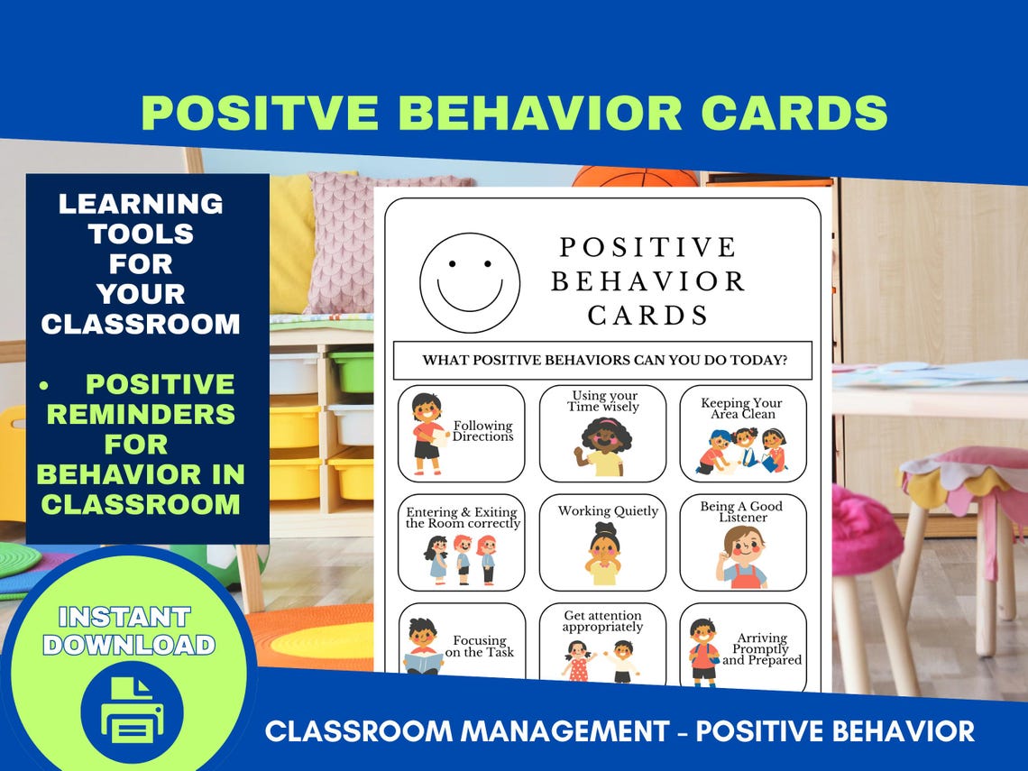 Positive Behavior Card Printable | Positive Behavior Task Cards ...