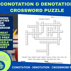 Connotation & Denotation ELA Crossword Puzzle | ELA Crossword Printable Pdf | ELA crossword middle school | ela crossword puzzle w/ answers