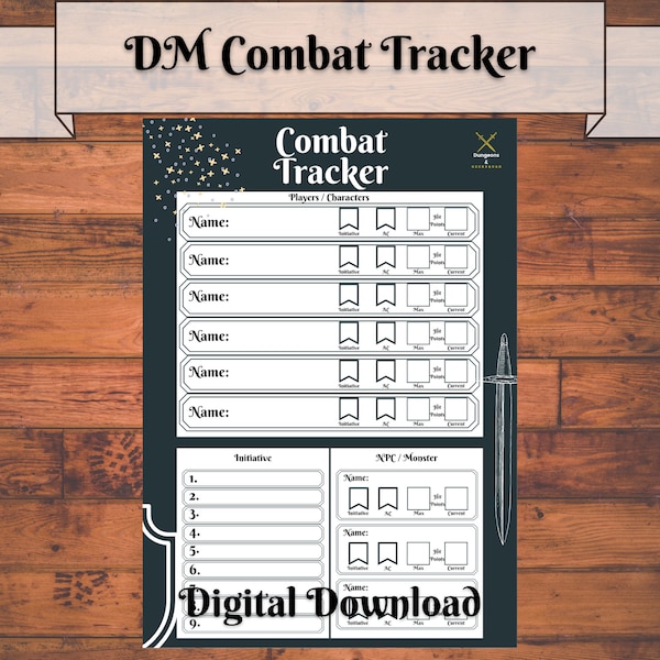 D&D DM Combat Tracker Téléchargement numérique / PDF / Accessoires d'écran DM / Outils de maître de donjon / combat du mdn