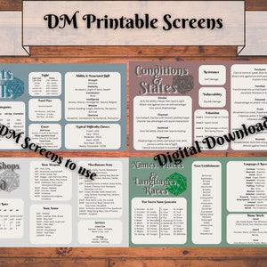 D&D DM Printable Screens / Dungeon Master Screens for Dungeons and Dragons / DM Tool / DM Screen /