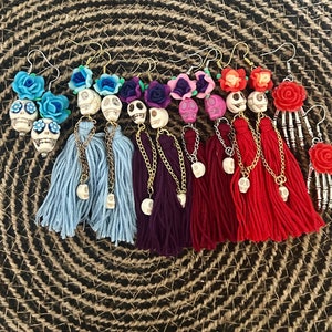 Sugar Skull Earrings, Catrina, Day of the Dead, Dias De Los Muertos Earrings, Skeleton Earrings, Day Of The Dead Earrings, Tassel Earrings