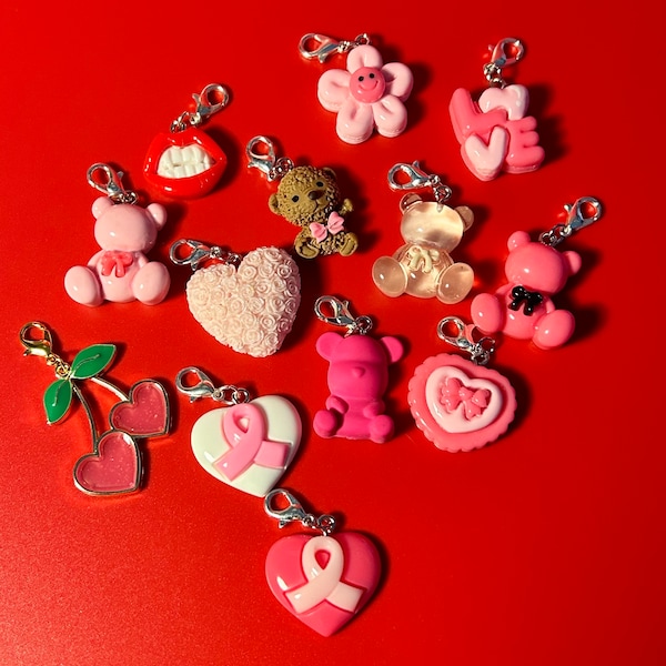 Heart Reel Charm, Badge Reel Charm, Badge Buddy Charm,Lanyard , Badge Reel, Valentines Day, Zipper Charm, Breast Cancer Charm, Keychain