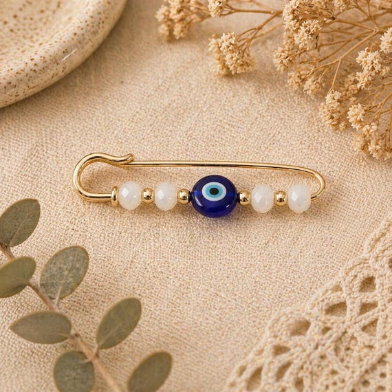 Evil Eye, Evil Eye Safety Pin, Evil Eye Safety Pin Charm, Gold Safety Pin Bag Charm, Protection Safety Pin, Evil Eye Accessories, Charms