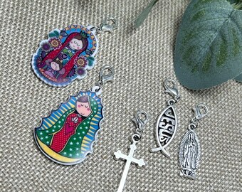 Virgencita Charm, Badge Reel, Zipper Charm, Virgen de Guadalupe, Catholic Jewelry, Virgencita Badge Holder Charm,Nurse Gift,Mother Mary