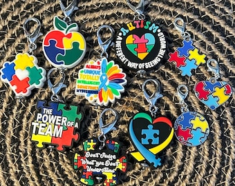 Autism Awareness Reel Charm, Autism, Charms, Badge Buddy Charm,Lanyard , Badge Reel, Zipper Charm, Keychain, Teacher Gift, Purse Charm
