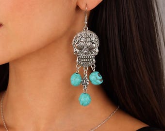 Sugar Skull Earrings, Catrina, Day of the Dead, Dias De Los Muertos Earrings, Skeleton Earrings, Day Of The Dead Earrings, Tassel Earrings