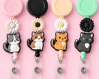 Cat Badge Reel, Cat Mom,Retractable Badge Holder, Cat Lover Badge Reel, Badge Reel Clip, Badge Reel, Teacher Badge Reel, Cat