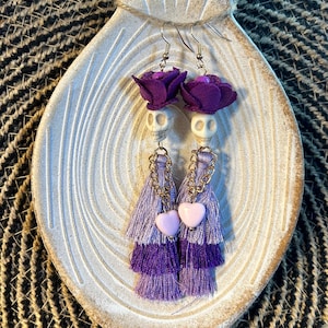 Sugar Skull Earrings, Catrina, Day of the Dead, Dias De Los Muertos Earrings, Skeleton Earrings, Day Of The Dead Earrings, Tassel Earrings