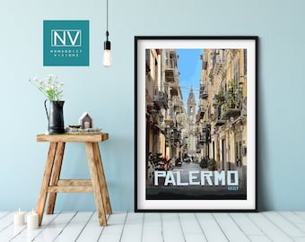 Palermo Sicily Travel Poster, Vintage Italy Street Print, Mediterranean Wall Art, Italian Cityscape Decor, Europe Travel Gift