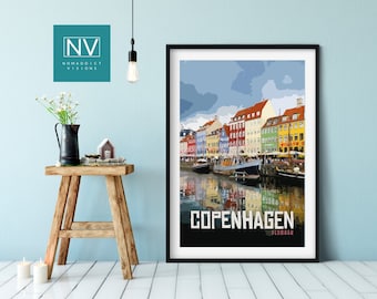 Copenhagen Nyhavn Travel Poster, Denmark Harbor Print, Colorful Scandinavian Wall Art, Nordic City Decor, Europe Travel Gift