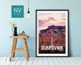 Impresión vintage de viaje de Dubrovnik, Croacia: Arte mural del casco antiguo