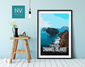 Channel Islands National Park Vintage Travel Poster: California Coastline Art