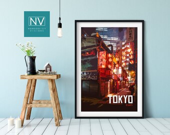 Tokyo Japan Cityscape Print: Retro Izakaya Street View Wall Art