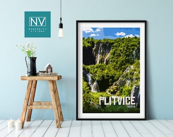 Plitvice Croatia Vintage Travel Print: National Park Wall Art