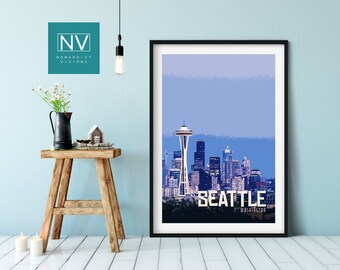 Vintage Seattle Skyline Print: Space Needle, Pacific Northwest Wall Art