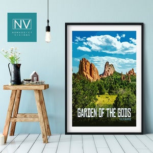 Garden of the Gods Vintage Travel Print: Iconic Natural Landmark Wall Art, Majestic Red Rock Decor, Retro Colorado Springs, Colorado Poster