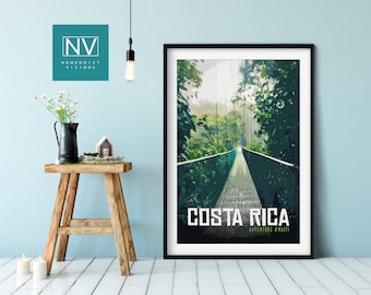 Costa Rica Travel Poster, Monteverde Cloud Forest Print, Tropical Wall Art, Vintage Nature Decor, Adventure Travel Gift