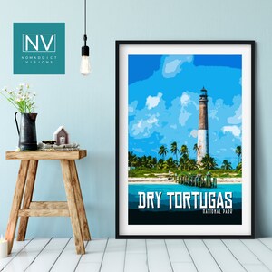 Impresión del Parque Nacional Dry Tortugas: Póster vintage del faro Loggerhead