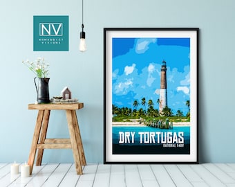 Dry Tortugas National Park Print: Vintage Loggerhead Lighthouse Poster
