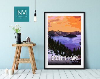 Crater Lake National Park Vintage Travel Poster: Pacific Northwest Art