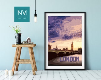 Vintage London Travel Print: Big Ben, Westminster Bridge Wall Art