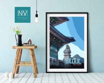 Seoul Travel Print: Vintage Gyeongbokgung Palace Poster