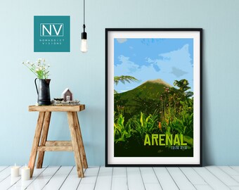 Arenal Volcano Costa Rica Travel Print: Vintage Rainforest Art