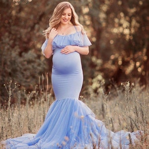 Mermaid Maternity Dress for Photo Shoot Pregnant Women Pregnancy Dress Photography Props Off Shoulder Ruffles Maternity Gown Mermaid