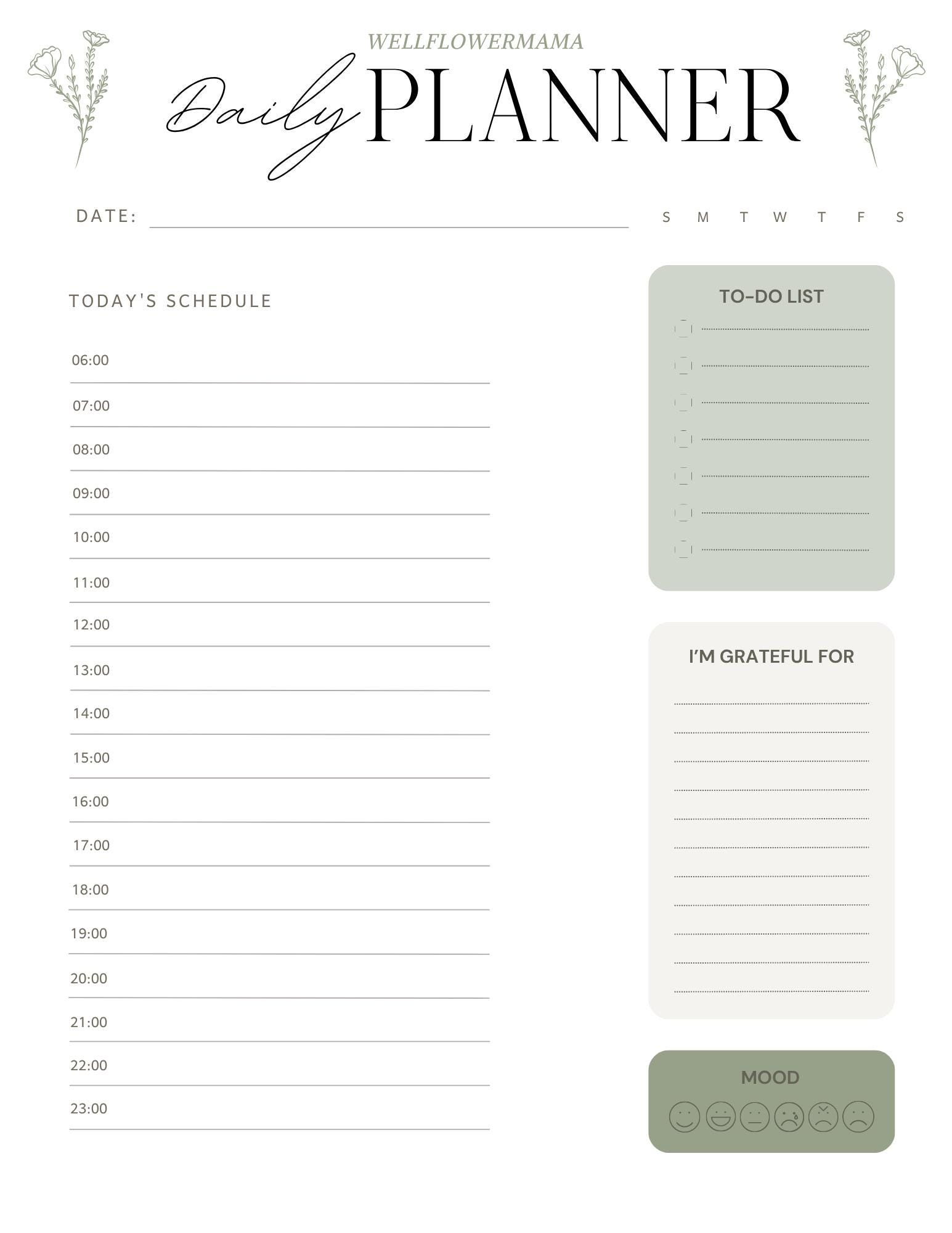 Printable Daily Planner Schedule, To-Do List & Gratitude