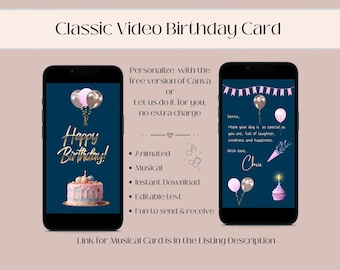 Plantilla de tarjeta de cumpleaños animada: Tarjeta electrónica editable para móvil (descarga digital)