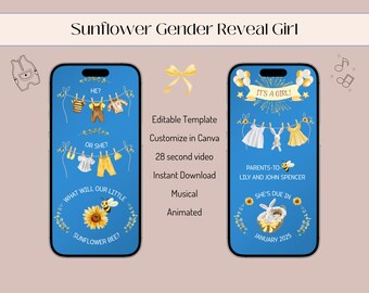 Sunflower Gender Reveal Video: Baby Girl Announcement (Digital Download)