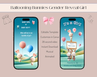 Bunny Gender Reveal Video: Baby Girl Announcement (Digital Template)